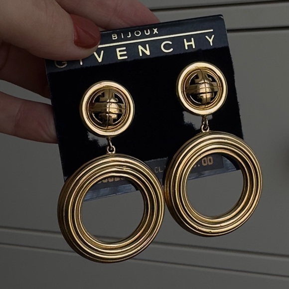 Givenchy Vintage Dangle Hoop Clip on Earrings New Old Stock - Picture 1 of 3